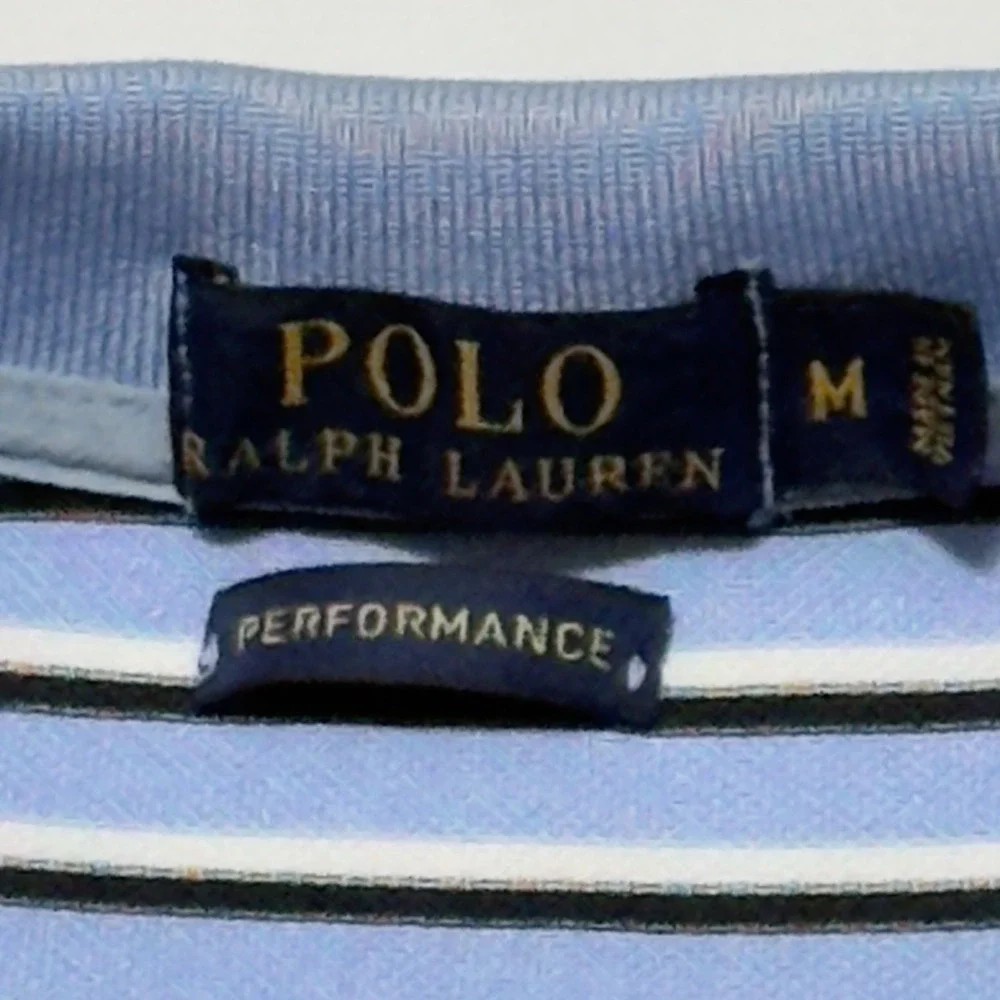 Polo Ralph Lauren Blue & Black Striped Performance Polo Shirt Size M ~ Excellent